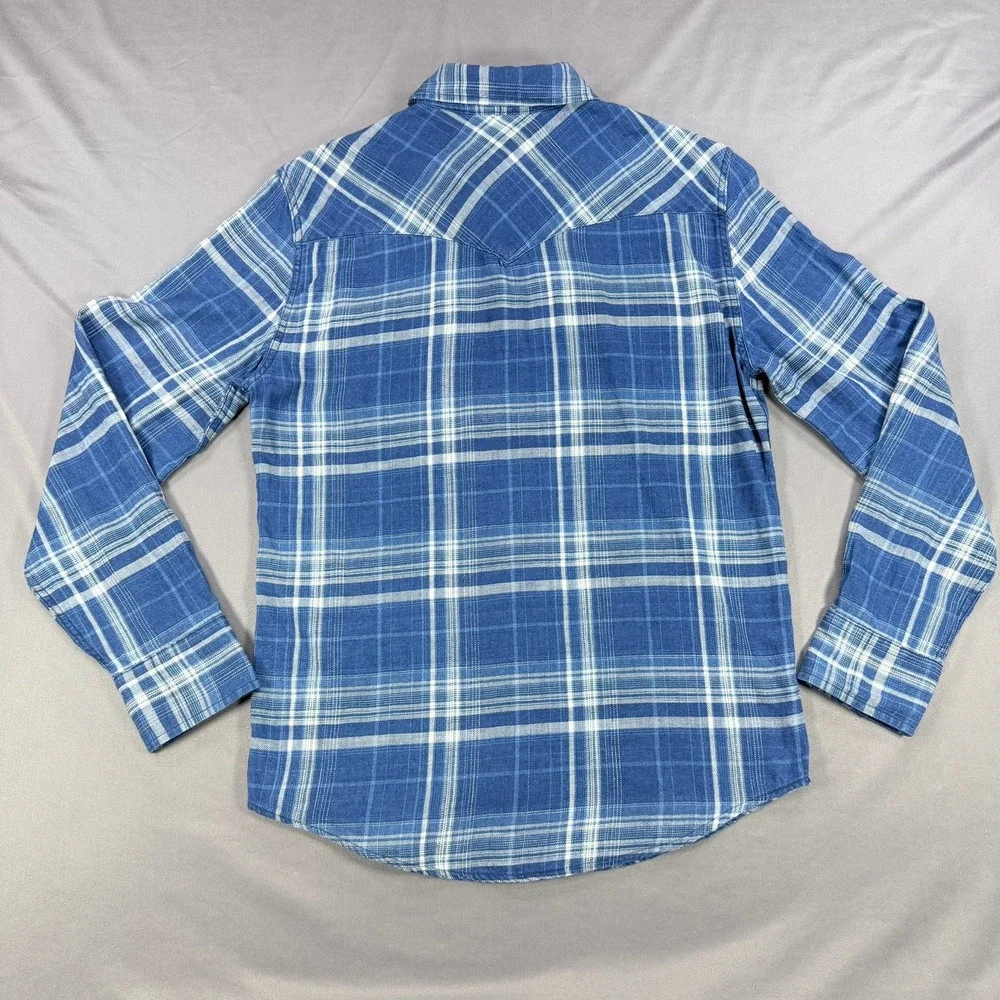 Levi Mens S‎ Blue Plaid Cotton Western Standard Fit Pearl Snap Long Sleeve Shirt